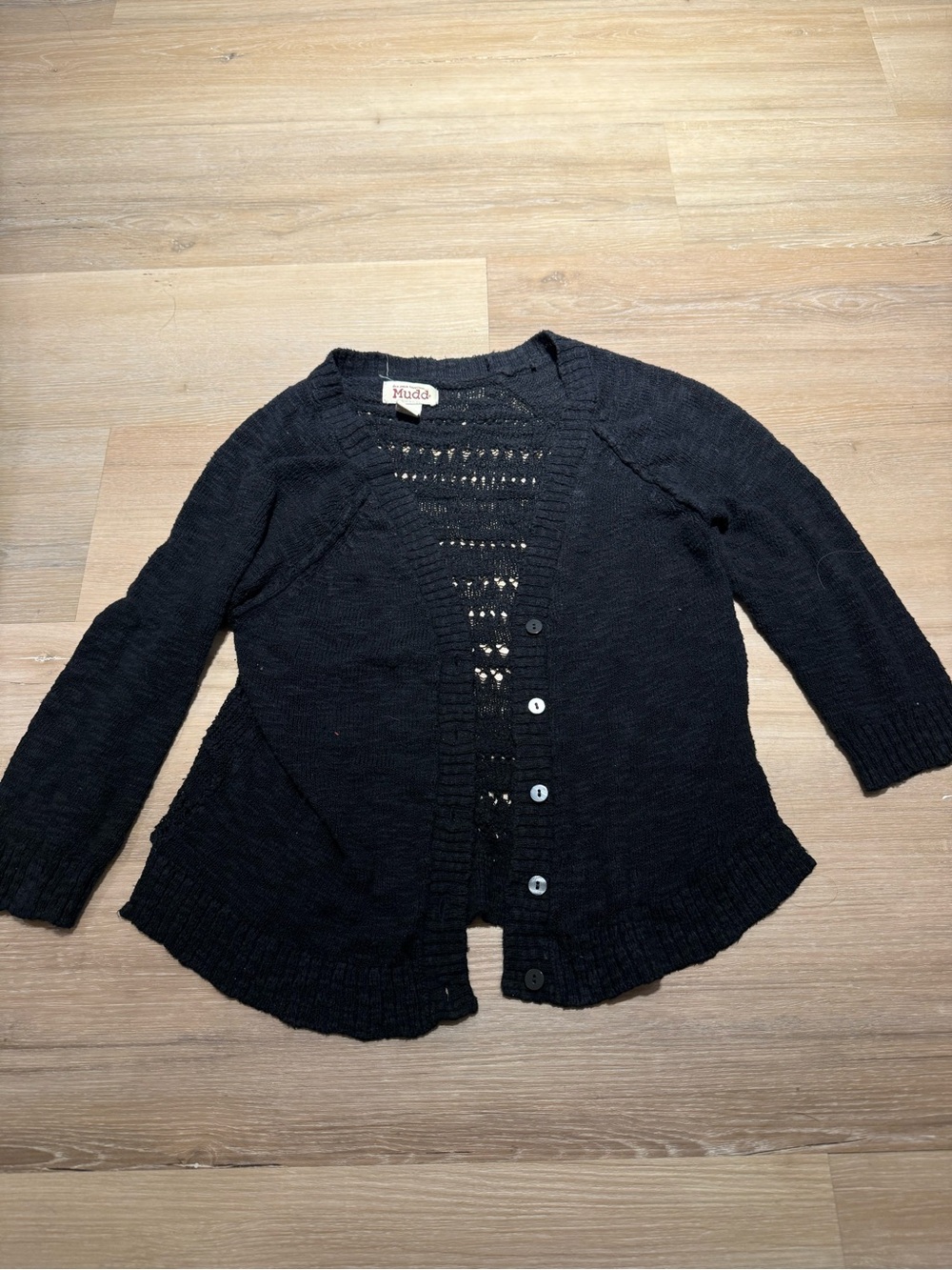 Mudd Black Open-Knit Button Front Cardigan